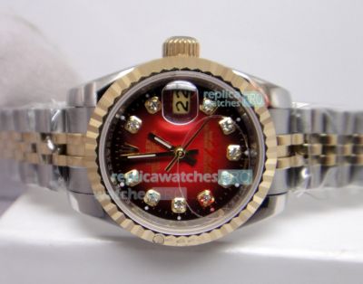 Replica Rolex Datejust D-Red Dial 2-Tone Case Watch